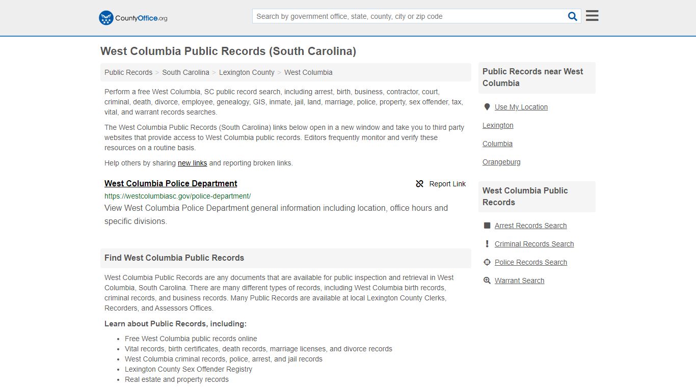 Public Records - West Columbia, SC (Business, Criminal ...